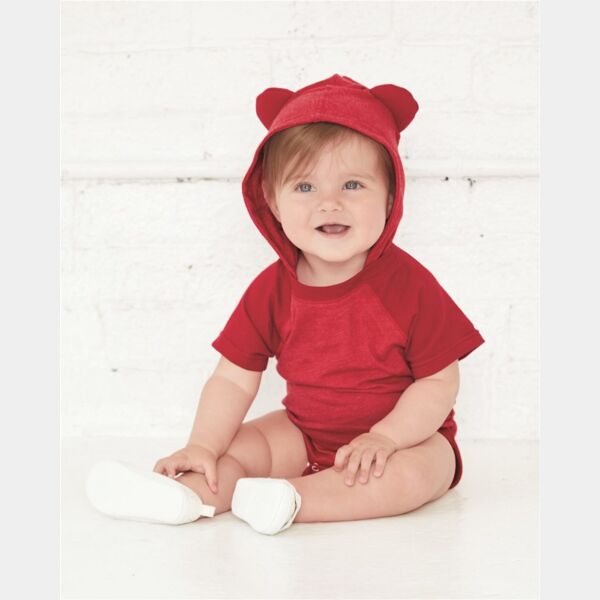 Fine Jersey Infant Short Sleeve Raglan Bodysuit with Hood & Ears Thumbnail