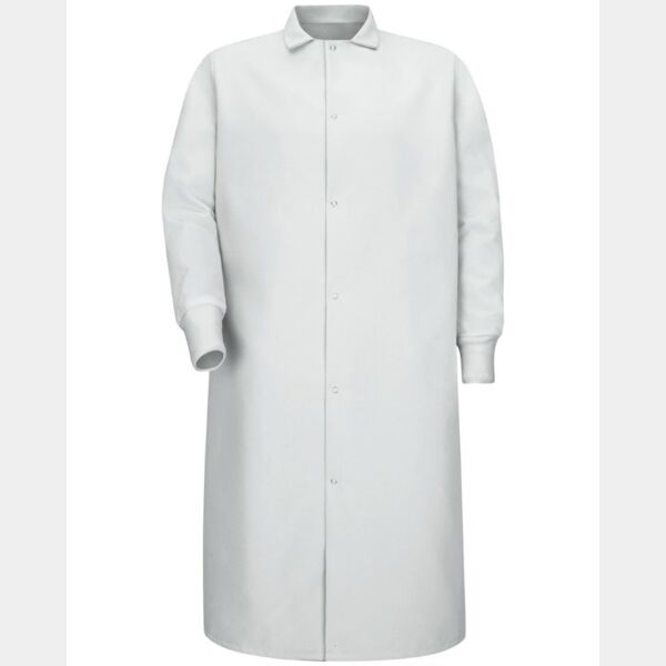 Gripper-Front Pocketless Butcher Coat With Knit Cuffs Thumbnail