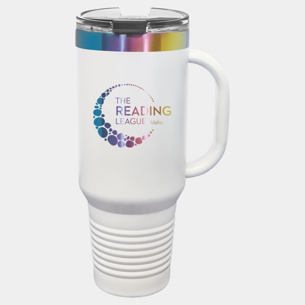 40 oz Stainless Steel Polar Camel White/Prism Travel Mug with Handle, Straw Included Thumbnail